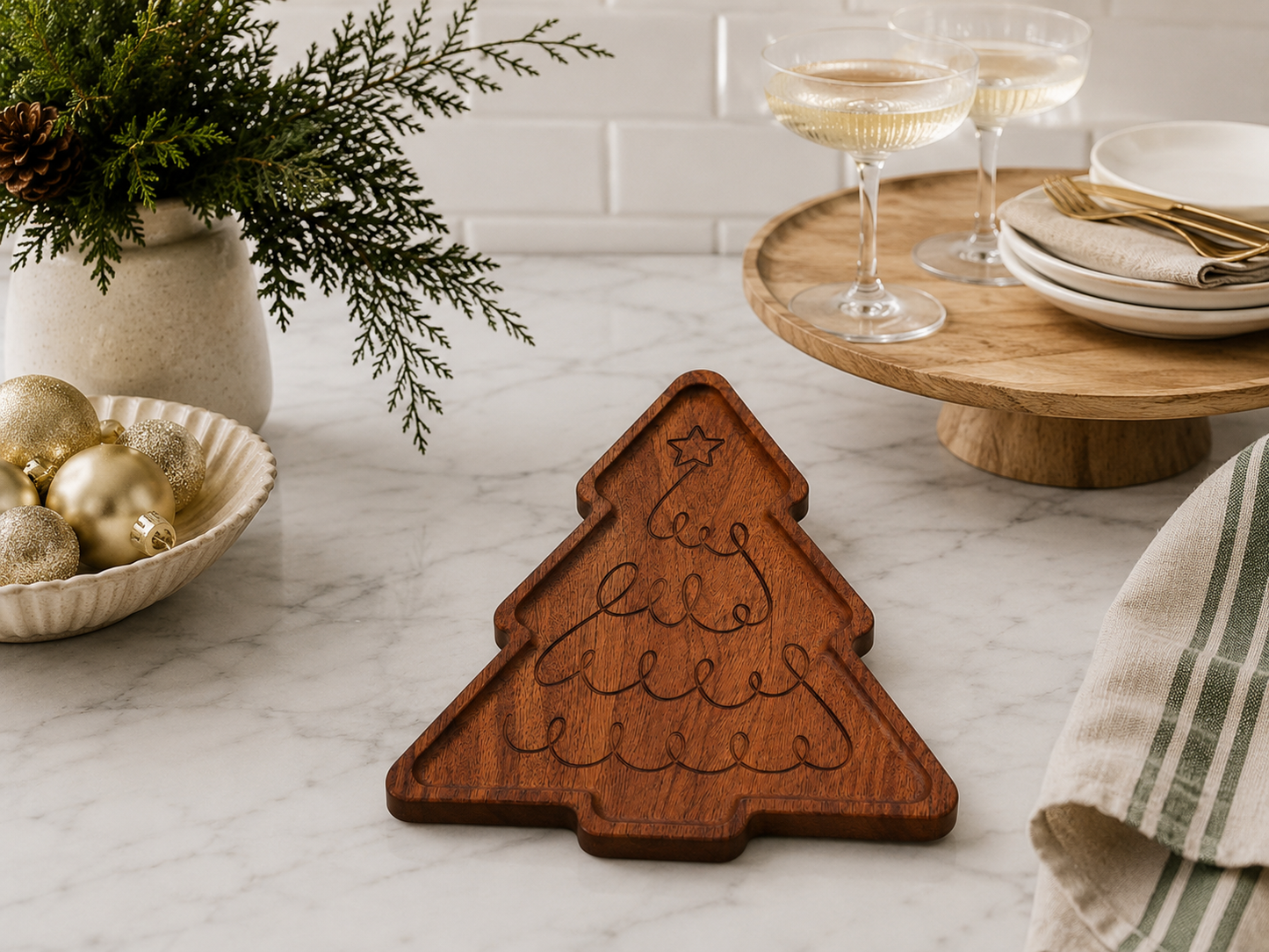 Christmas Tree Tray | Solid Hardwood Holiday Serving Tray