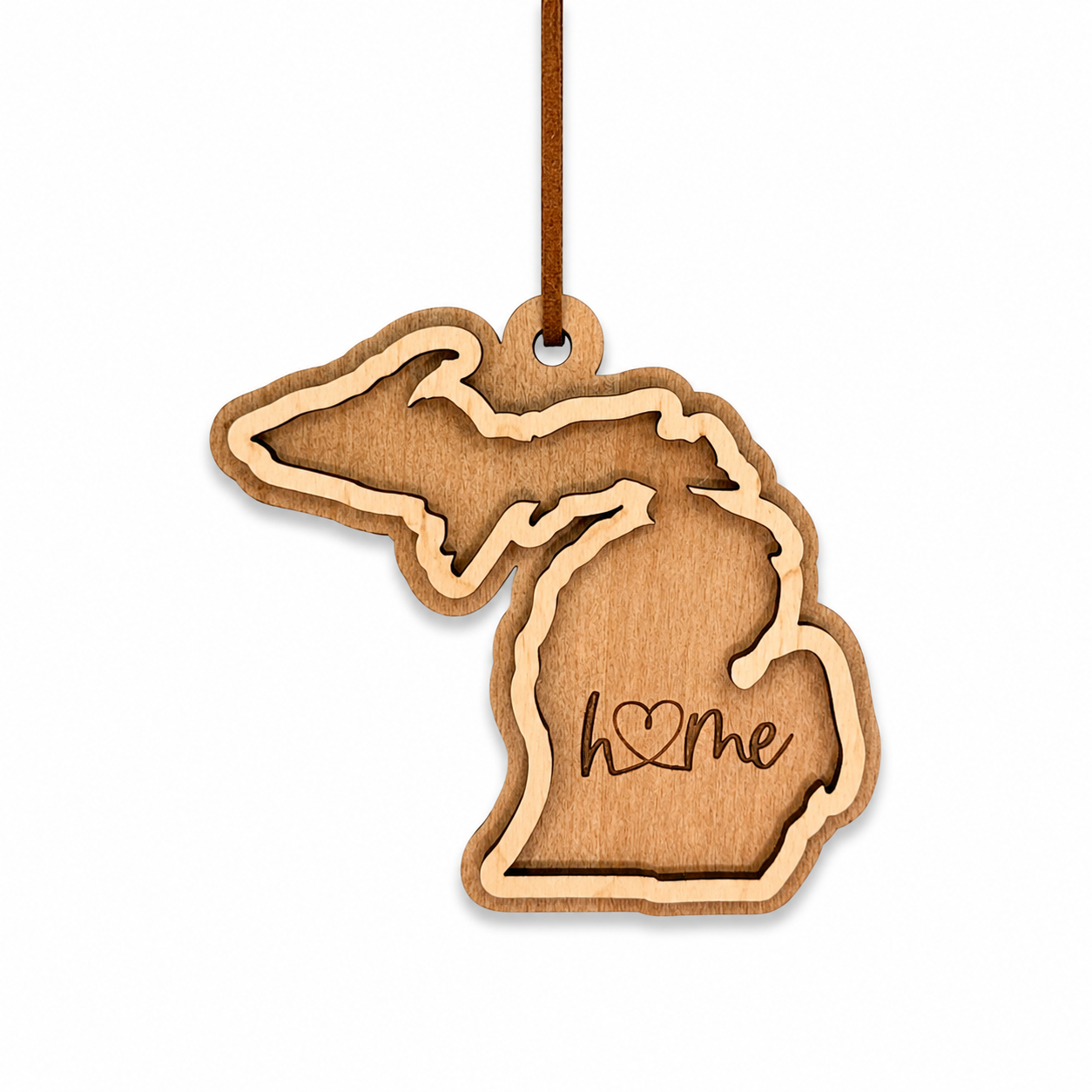 Michigan "Home" Ornament | Layered Wood State Ornament