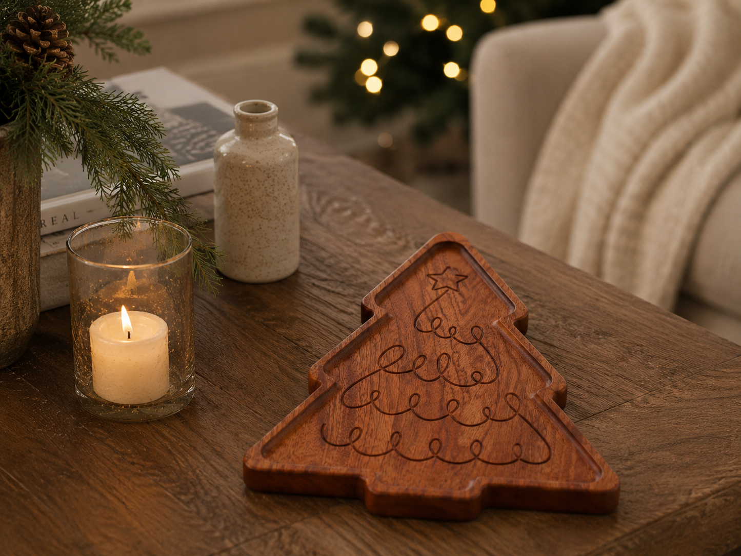 Christmas Tree Tray | Solid Hardwood Holiday Serving Tray