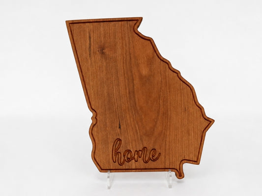 Georgia shaped hardwood serving board with engraved “home” detail on clean white background